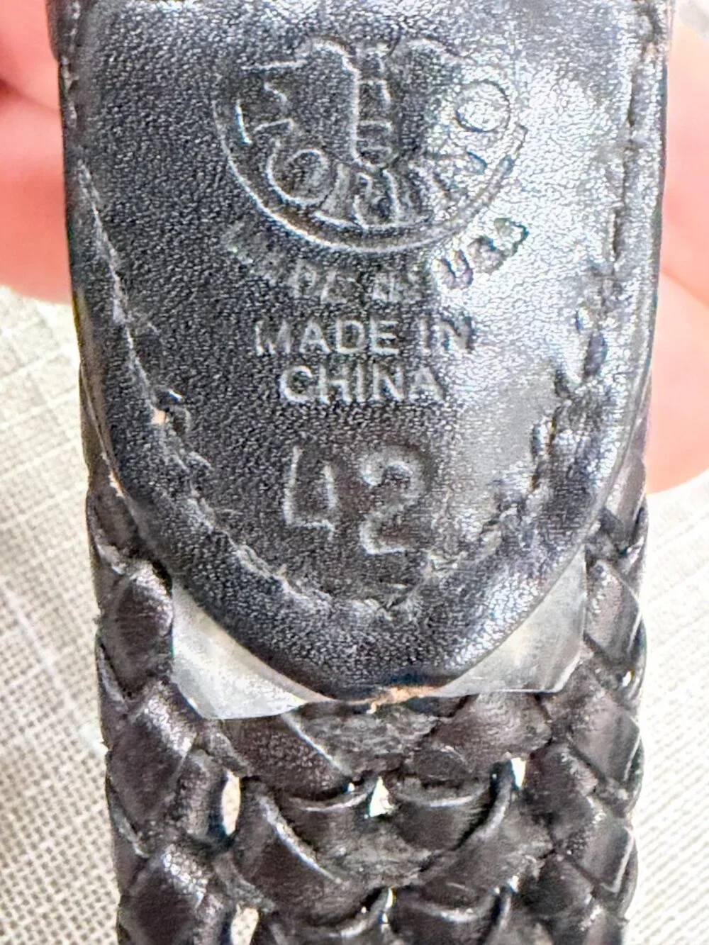 Torino Leather Co. Black Woven Braided Leather Belt Size L 42 Engraved Buckle